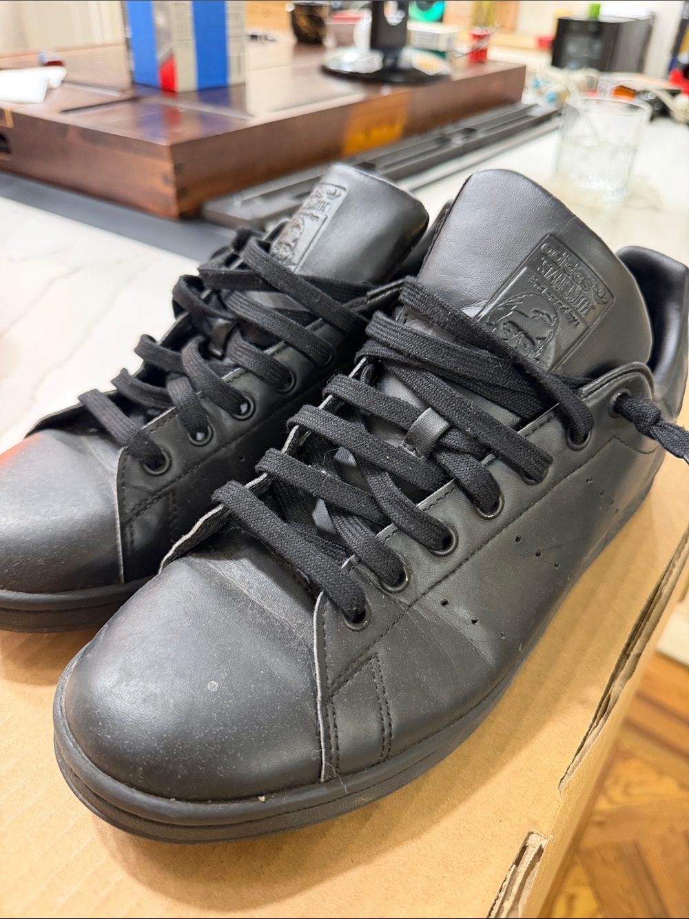 adidas Black Leather Men's Sneakers - Low Top Casual